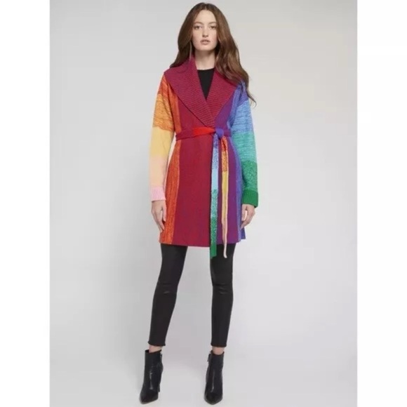 🎀SOLD🎀Alice + Olivia Marketta Rainbow Belted Long Cardigan Sweater - Picture 3 of 10